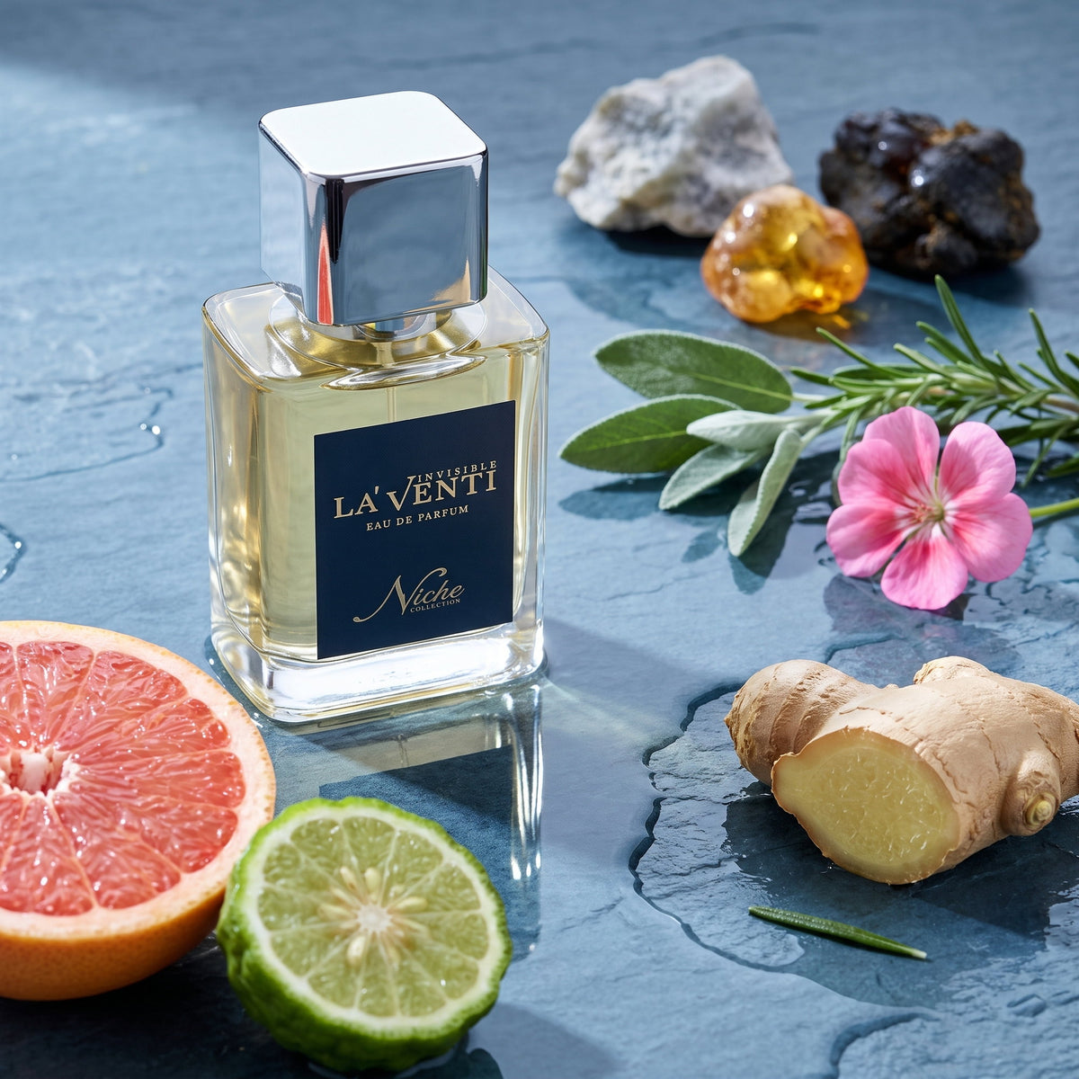 Parfum La'Venti cu note de grepfrut, salvie si rasina de ambra