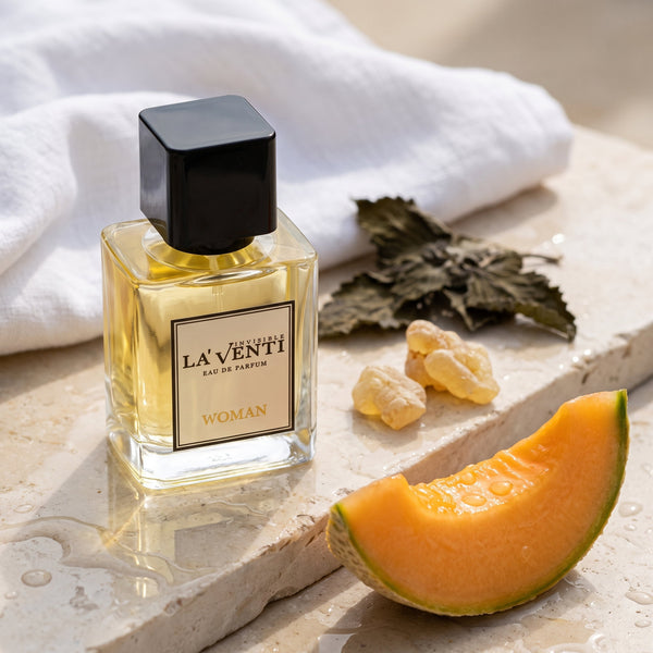Parfum La'Venti cu note de pepene galben, rasina de ambra si patchouli