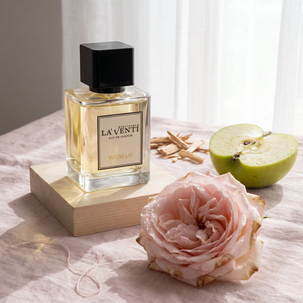 Parfum La'Venti cu note de trandafir, mar verde si lemn de santal