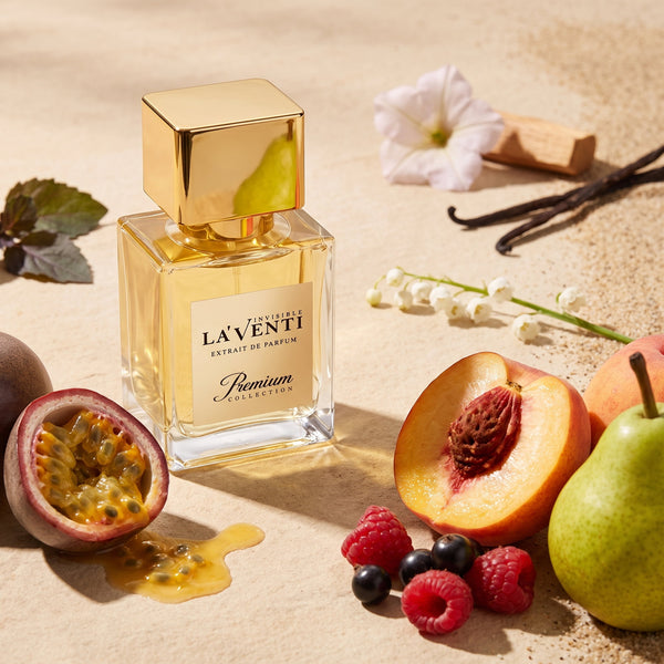 Parfum La'Venti cu note de fructul pasiunii, piersica si lemn de santal