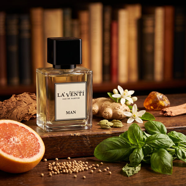Parfum La'Venti cu note de grepfrut, busuioc si tutun