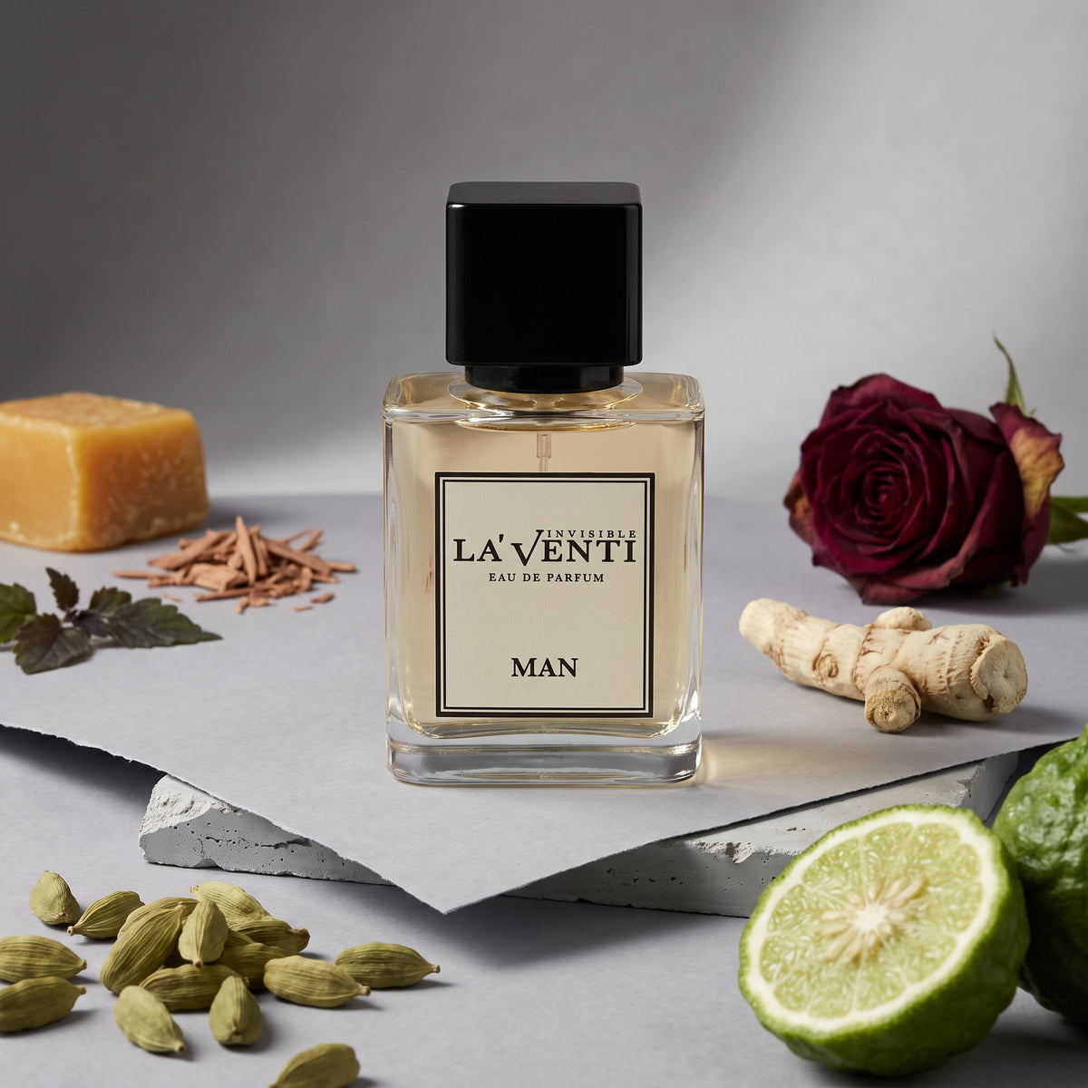 Parfum La'Venti cu note de cardamom, iris si trandafir negru