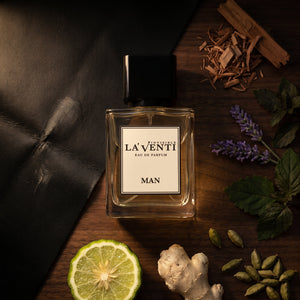 Parfum La'Venti cu note de bergamota, iris si piele