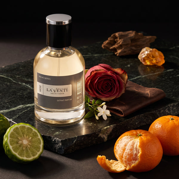 Parfum La'Venti cu note de bergamota, trandafir si piele