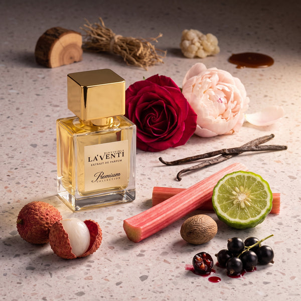 Parfum La'Venti cu note de litchi, rubarba si trandafir turcesc