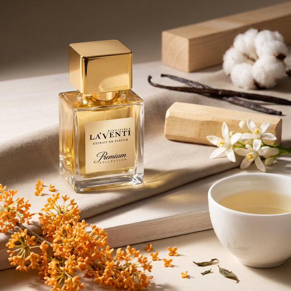 Parfum La'Venti cu note de osmanthus, ceai alb si lemn de santal